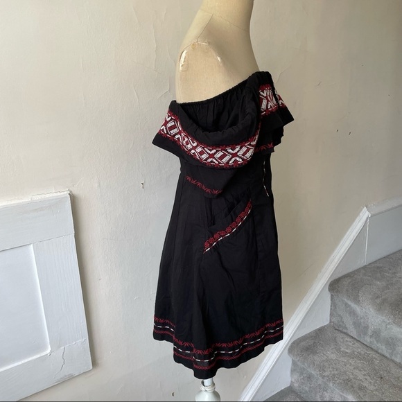 Loveshackfancy Black Embroidered Off the Shoulder Hidden Button Down Mini Dress - Picture 4 of 8